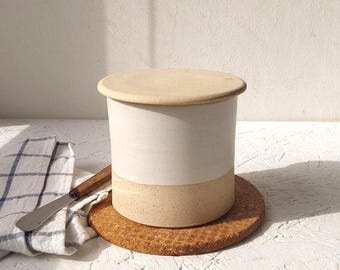 1 lb French Butter Crock, 450 grams Rustic White Butter Keeper, Large Ceramic Butter Crock