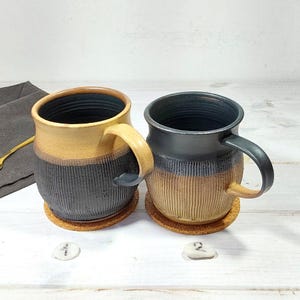 18.5 Fl. Oz Black and Beige Ceramic Mug, Large Pottery Coffee Cup, 550 ml or 450 ml Handmade Mug, Rustic and Rough Brown and Black Mug