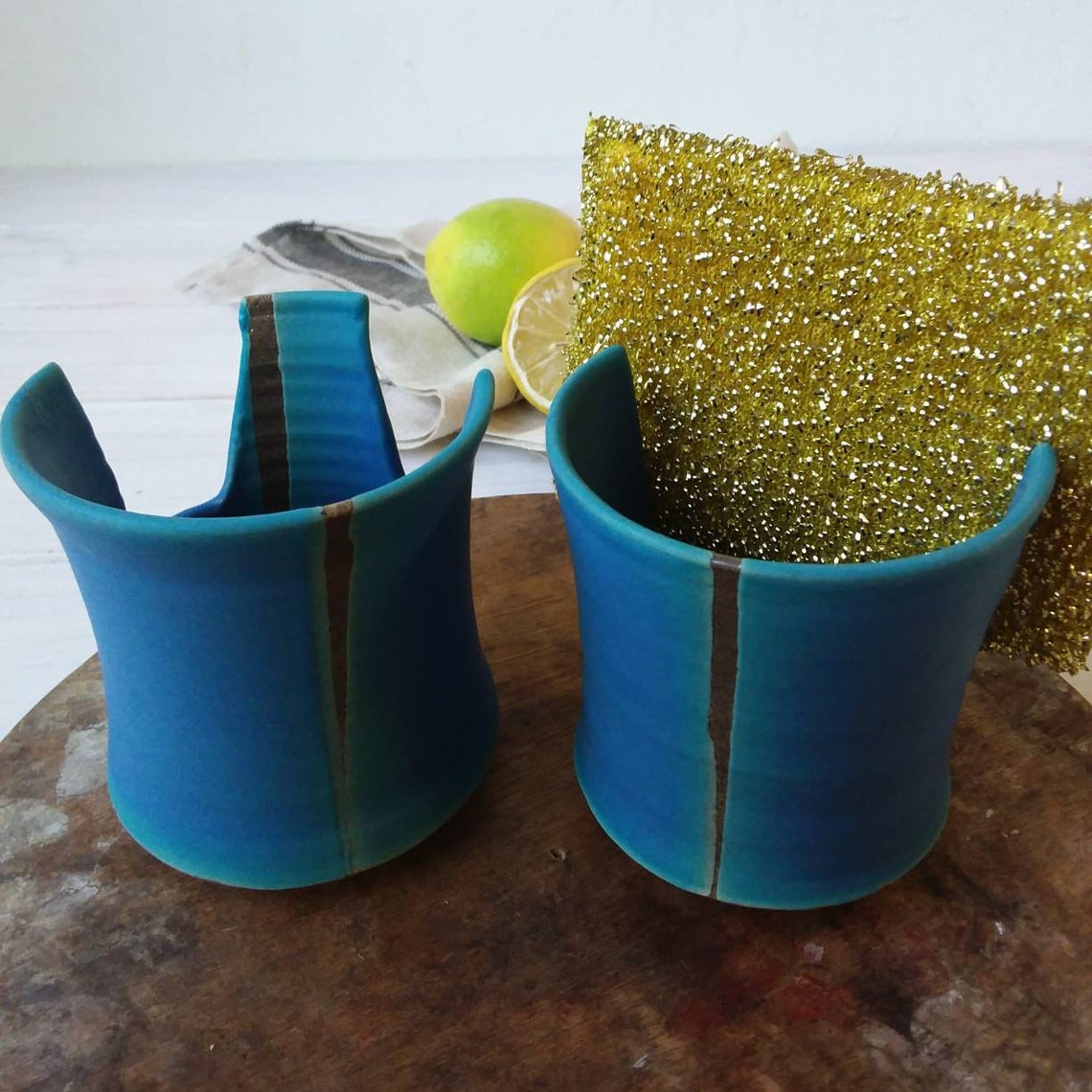 Turquoise Kitchen Sponge Holder Ceramic Scouring Pad Holder Etsy