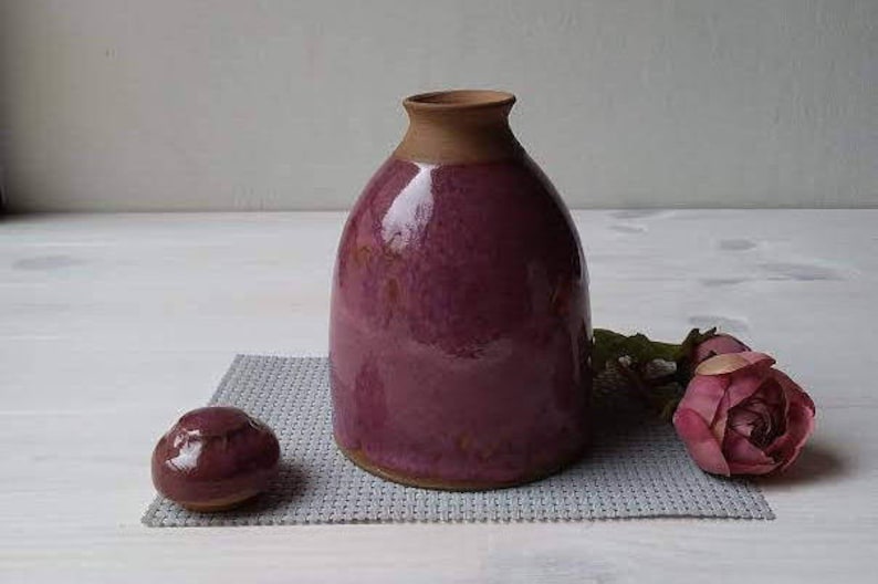 Ceramic Bottle With Lid Plum Colored Ceramic Bottle Bottle Collector/'s Gift Purple Pottery Lidded Ceramic Bottle Ceramic Vase
