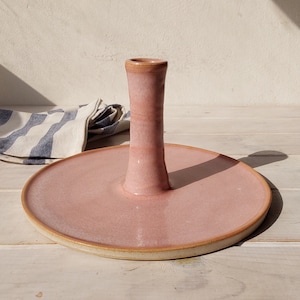 Suporte de toalha de papel cerâmico rosa e bege de 7 ", suporte de toalha de papel independente feito à mão