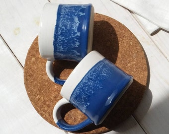 Blue and White Cappuccino Cup, Ceramic Espresso Cup, Blue Ceramic Mug, White/Blue Pottery, 6 or 10 Fl Oz Pottery Cup, Blue Pottery Mug