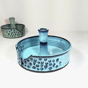 4.5" Light Blue or Green Ceramic Paper Towel Holder, Handmade Free Standing Paper Towel Stand, 6.8" Green or Blue Jumbo Paper Towel Holder