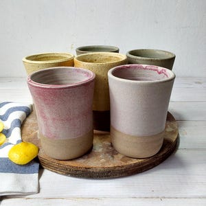 10 fl. oz. Cherry, Green or Yellow and Grey Ceramic Tumbler, 300 ml Stoneware Pottery Cup