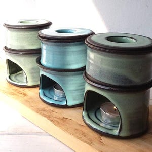 Blue and Black Ceramic Oil Diffuser, Green and Black Ceramic Oil Diffuser, Handmade Essential Oil Burner For the home or spa