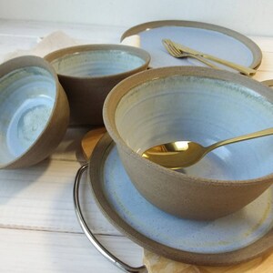 SET OF TWO Handmade Gray Dinner Plates, Light Blue Ceramic Set of Large Main Course And Side Plates image 9