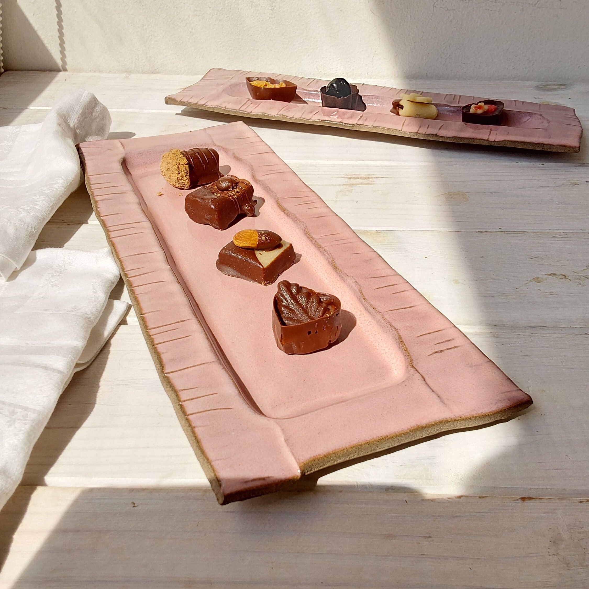 Pink and Grey Ceramic Snack Platter, Ceramic Olive Boat, Modern Serving Tray, Stoneware Serving Dish, Pink Pottery Sushi Board