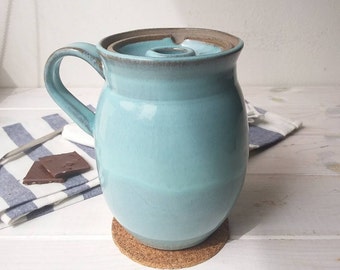 25 fl. oz, 20 fl. oz, 17 fl. oz Light Blue Ceramic Travel Mug, 750 ml, 600ml, 500ml Blue and Gray Travel Mug With Ceramic Lid and Handle