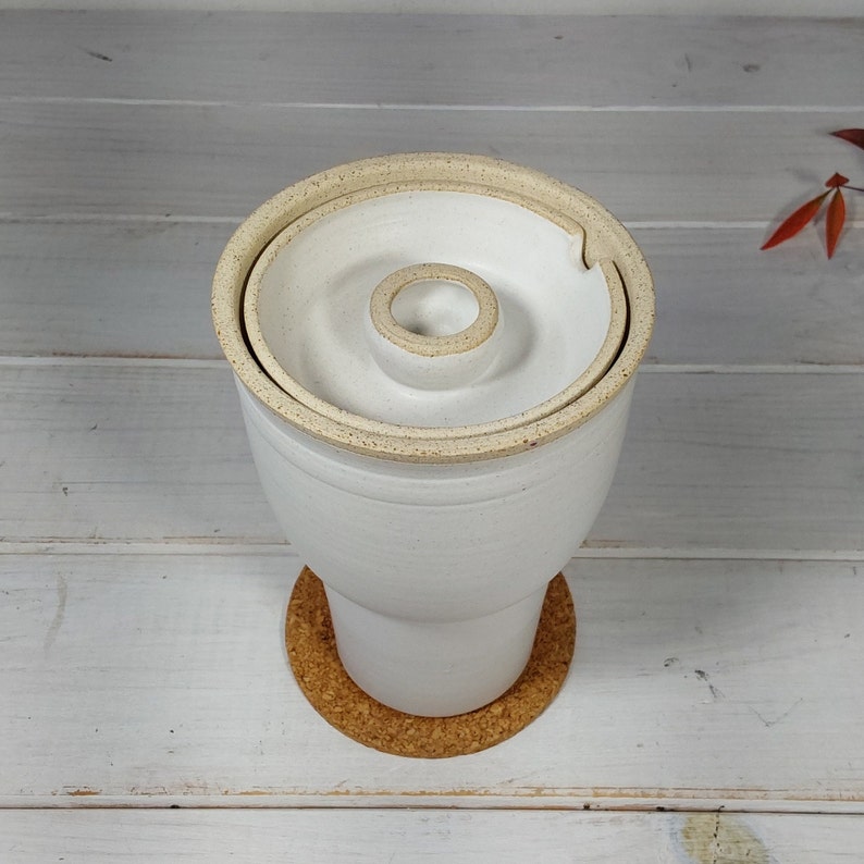13.5 fl. oz. Tall White Ceramic Travel Mug, 400 ml White and Beige Travel Mug With Ceramic Lid image 3