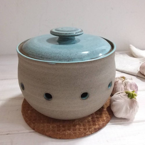 Large Ceramic Garlic or Onion Keeper White and Beige Potato Etsy