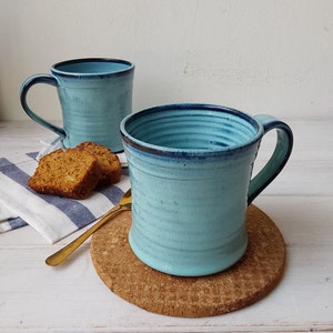 700 ml or 450 ml Light Blue or Pink Ceramic Mug, 23.5 Fl Oz or 15 Fl Oz Ceramic Mug, Black Pottery, Pottery Beer Mug, Large Coffee Cup