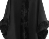 New Ladies Womens Celebrity Faux Fur Hooded Cape Lana Wool Poncho Coat ITALIAN Jacket Top
