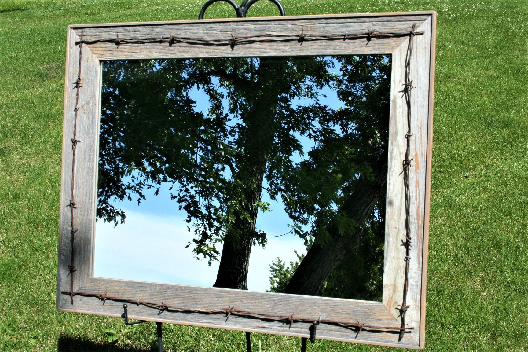 Barnwood Frame  Reclaimed Wood Frame with Barbed Wire Accent, 24x30