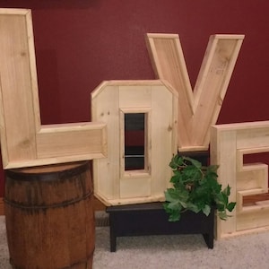 Grandes letras de madera, 3D rústico, grandes palabras gruesas de madera, manchado o inacabado para la boda o decoración del hogar, letras y números