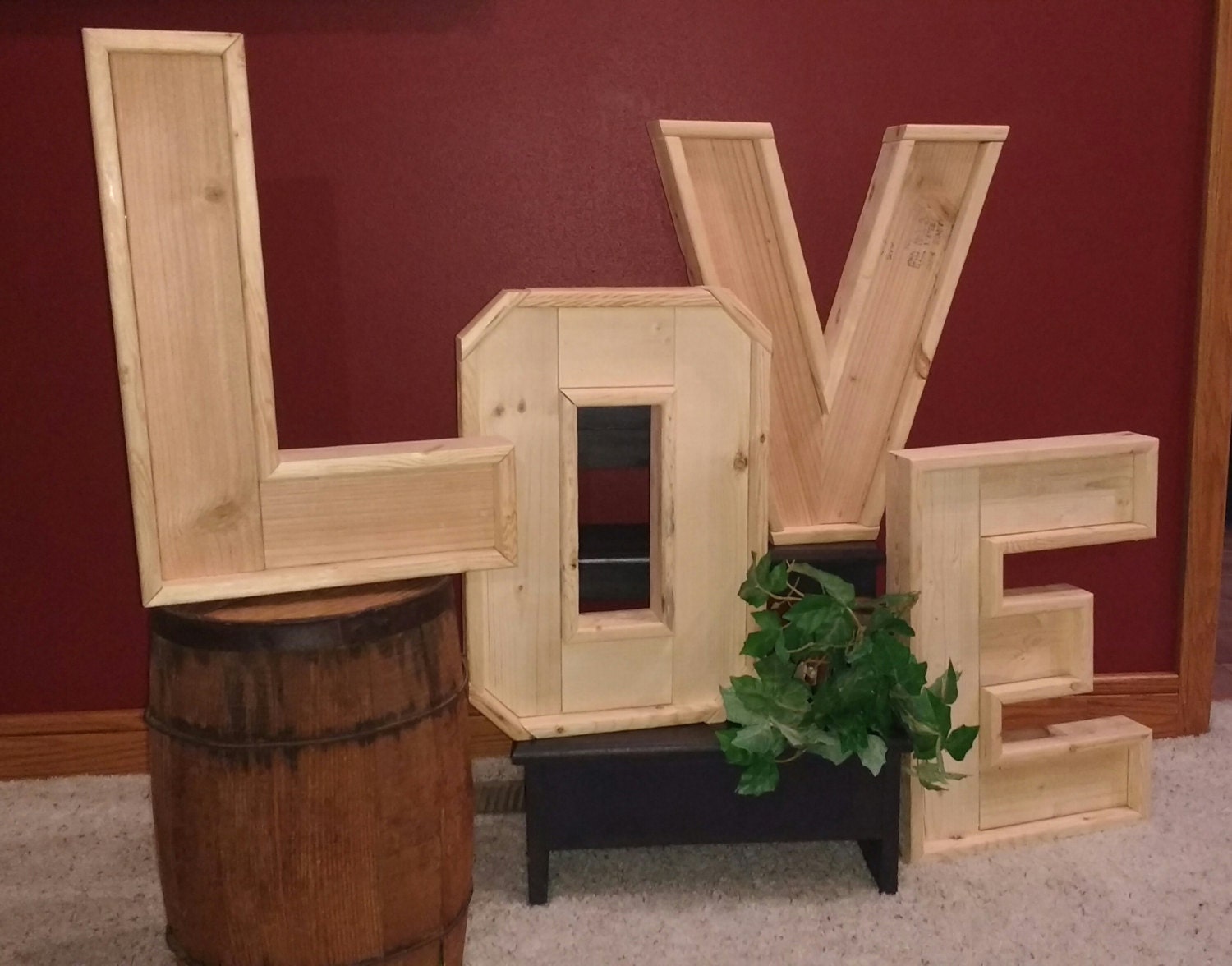 Grandes letras de madera, 3D rústico, grandes palabras gruesas de madera,  manchado o inacabado para la boda o decoración del hogar, letras y números