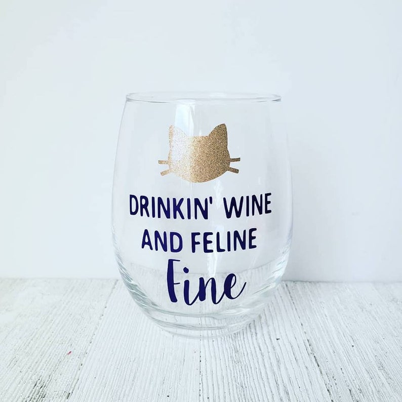 Cat Wine Glass Cat Themed Wine Glass Drinkin' Wine - Etsy