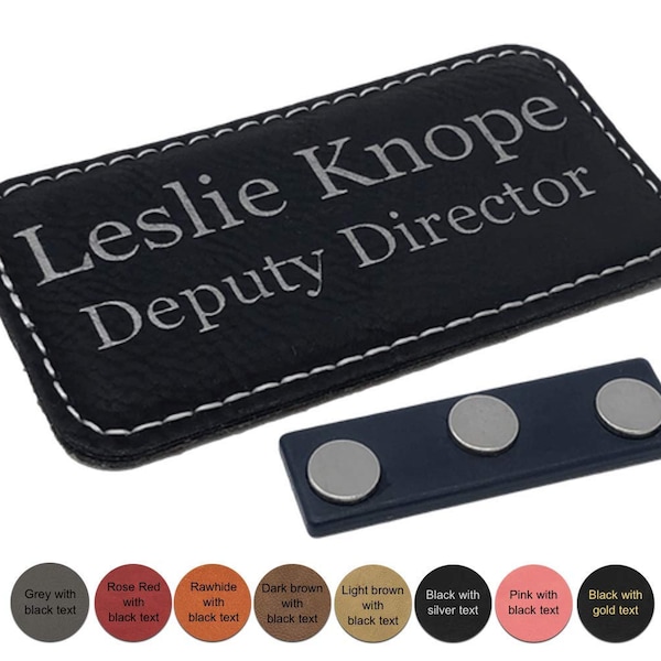 Leatherette Business Name Tag/ID Badge Personalized w/ Magnetic Back