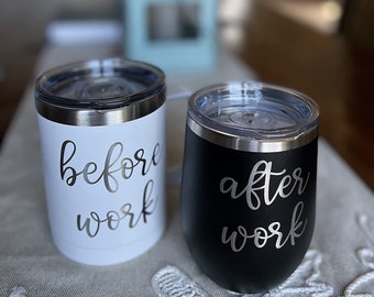 Before Work After Work - Set Tasse Café Et Verre à Vin 300ml - Cadeau Collègue Bureau
