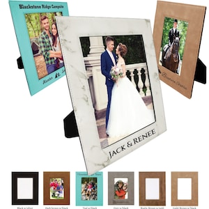 Griffco Supply Leatherette Personalized Picture Frame - Custom Photo Frame Available in tons of Colors - Up to 3 Lines of Text Engraved