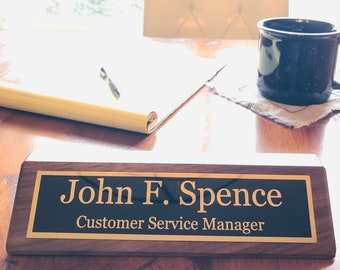 Custom Engraved Walnut Desk Name Plate – Personalized Office Sign