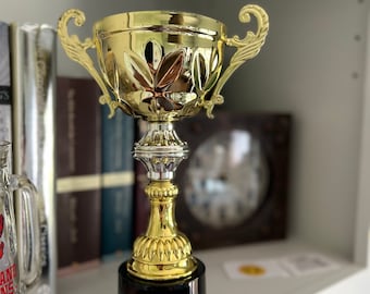 Trophy Real Metal Cup in Gold or Silver - Trophy Award, Engraved Corporate Trophy Cup Award (10", 11.5", 13" or 14.5") - Custom Plate Free
