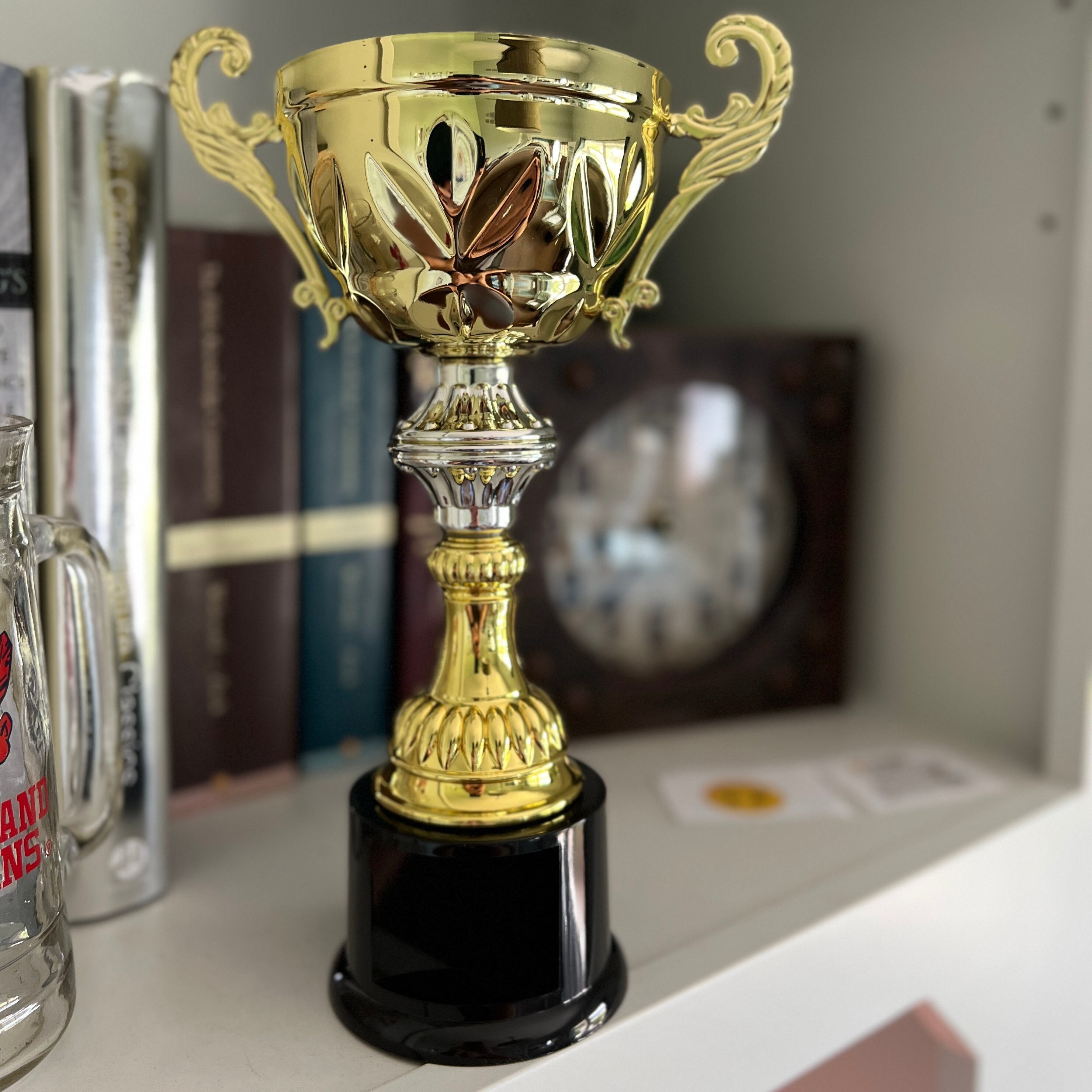 Cup Trophy - Crystal & Gold, Crystal Cup Award with Scroll Handles Award