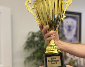 Custom Trophy with Engraved Plate - Gold or Silver Real Metal Cup - Personalized Award, Golf Trophy, Large Trophy Cup Award for All Events