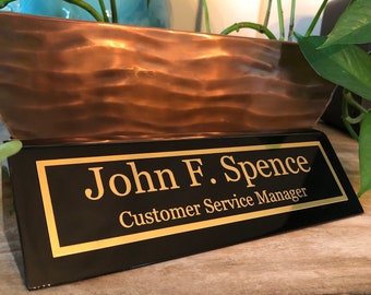 Black Piano Finish Desk Name Plate, Personalized Office Decor