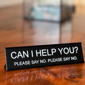 Can I Help You? Please Say No. - Lotsa Laughs Funny Desk Plate Office Decor by Griffco Supply - Affordable, Fun Office Coworker Gifts