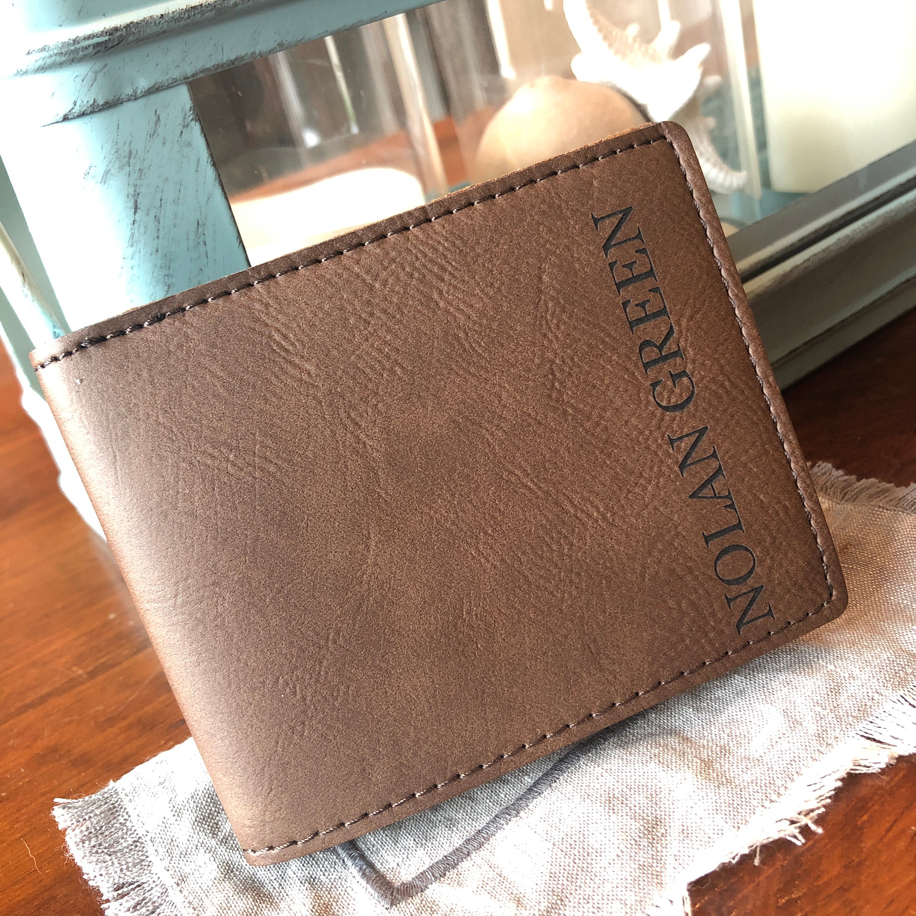 Personalized Men's Wallet - Custom Engraved Leatherette Bifold, 7 Colors & Styles, Father's Day Gift