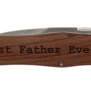 Engraved Knife Men&#39;s Gift - Folding Wood Handle Knife by Griffco Supply - Best Dad, Grandpa, Son, Brother phrase laser engraved.