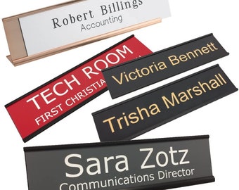 Custom Engraved Desk Name Plate with Aluminum Holder (2x8")