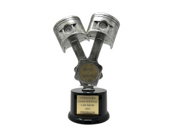 Custom Engraved Double Piston Trophy - Car Show Award, Racing Cup (10")
