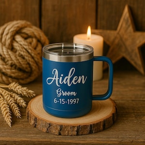 Tasse à café personnalisée en acier inoxydable de 15 oz - Gravure laser personnalisée, revêtement par poudre, tasse de voyage isolée avec couvercle - Cadeau personnalisé idéal