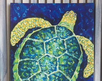 Sea Turtle Coastal Print; Beach art print; Sea turtle artwork; sea turtle painting as coastal art print; beach house decor; 11 x 14"
