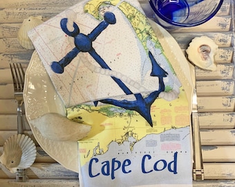Cape Cod Geschirrtuch mit Anker, besonderes Geschenk zum Thema Massachusetts, 56 x 82 cm