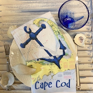 Cape Cod Tea Towel with Anchor, unique Massachusetts themed gift, 22 x 32&quot;