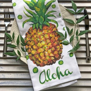 Pineapple Guest Towel with Aloha for Bath, Kitchen, or Barware!