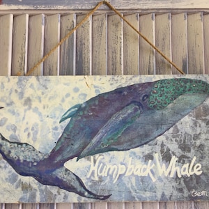 Whale Wood Art for Coastal Decor and Beach house, 8 x 14&quot;