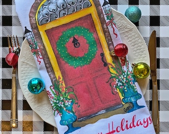 Christmas Tea Towel for Handmade Christmas Decor, Holiday Bar Towel, Lovely Christmas Gift for Teacher and idea for Gift Exchange