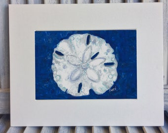 Sanddollar Art, Matted print in navy and white, 8 x 10"