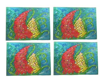 Flower Placemats set of 4, Colorful Kitchen Decor perfect for Spring and dining outdoors, 12 x 16" each