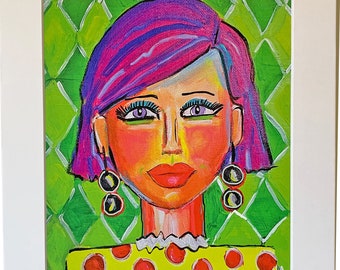 Colorful Portrait of Woman, Art Print 11 x 14"