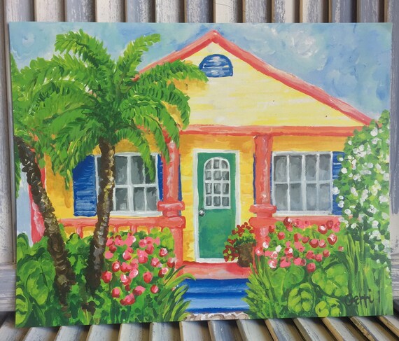 Coastal print of island house; Tropical art; Caribbean art; Beach print; Coastal art print; beach house decor; beach artwork; 11 x 14"