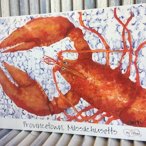 Provincetown Art Print with lobster; Great Cape Cod art for the Massachusetts lover,  12 x 16&quot;