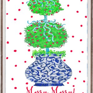 Large Christmas Tray with Topiary,  Topiary Clear Lucite Tray with Interchangeable Art, Christmas Coffee Table Tray, Holiday Platter, 11x14&quot;