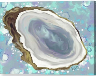 Large Oyster Painting on Canvas for Coastal Home, 24 x 36"