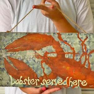 Lobster Art, Wood Sign Art makes unique beach house decor, perfect as a Maine themed gift