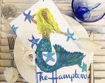 Mermaid Tea Towel with The Hamptons, great on the bar too!  22 x 32"