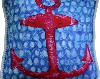 Anchor Pillow, Beach Pillow, Coastal Pillow, Nautical Decor for Beach house, 20 x 20"
